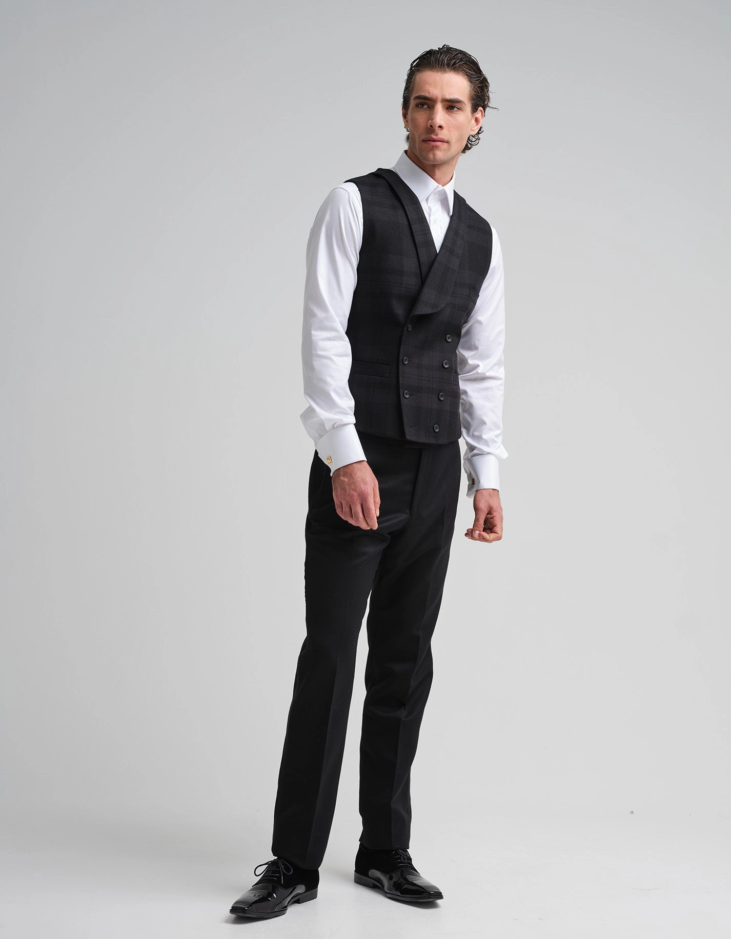 Tonal Black Tartan Waistcoat