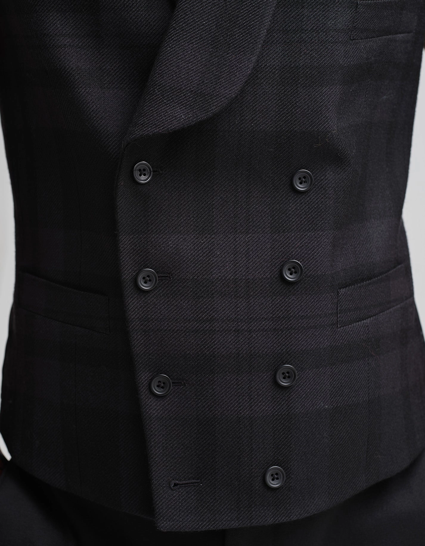 Tonal Black Tartan Waistcoat