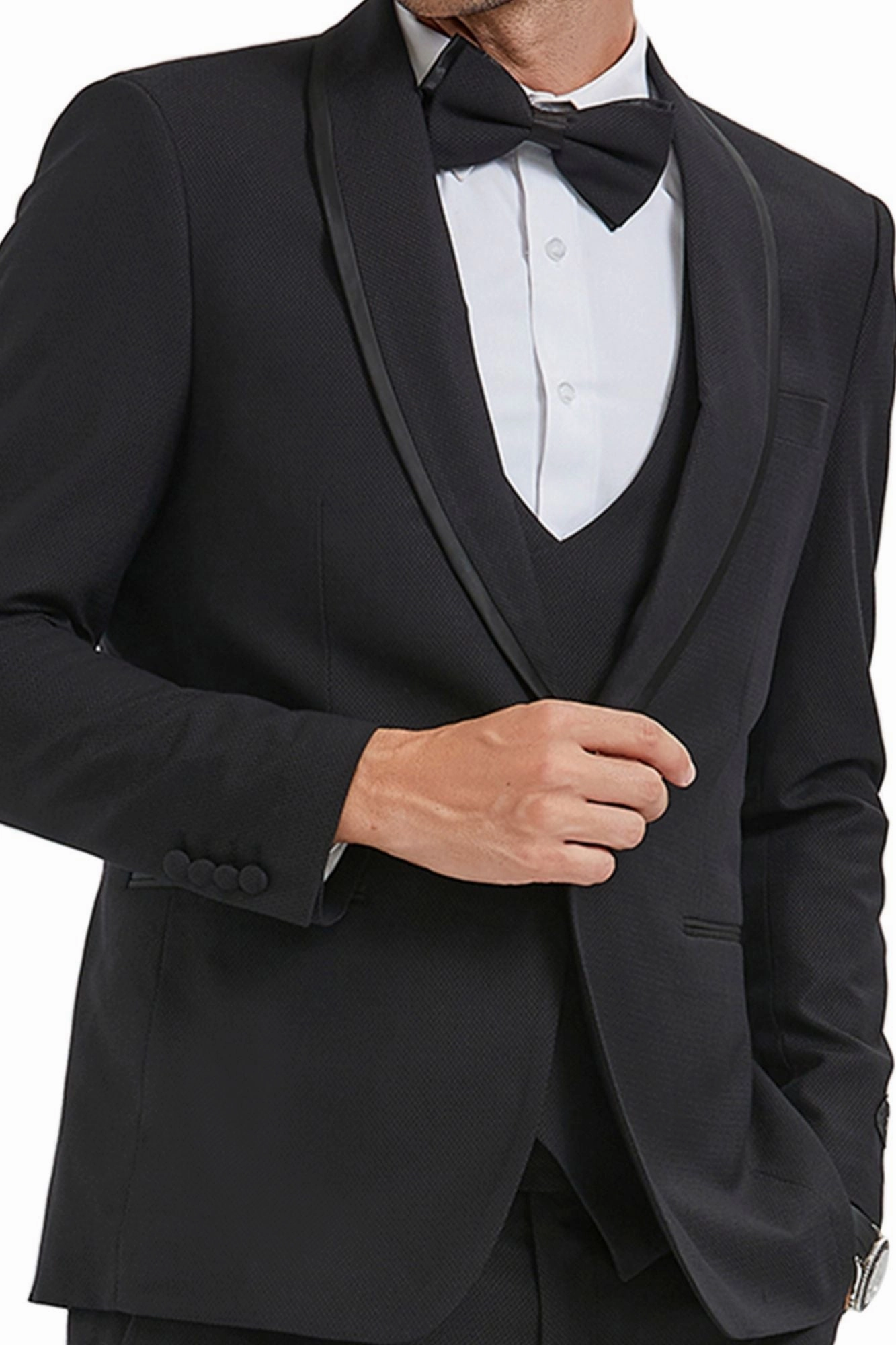Tranquility Collection: Men's Birdseye 3-Piece Suit In Black - Slim Fit