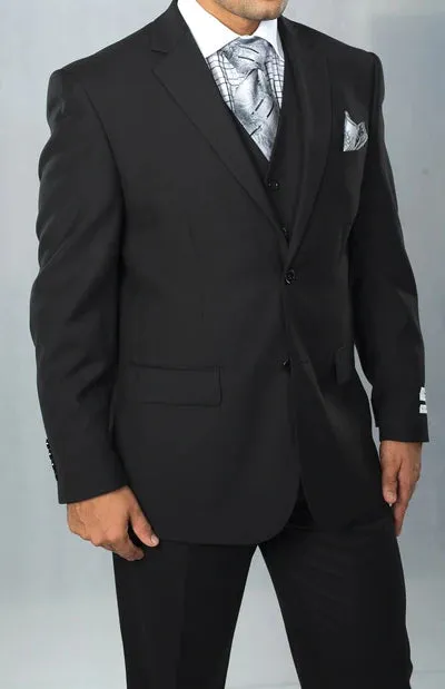 Urbano Collection: Black 3 Piece Solid Color Single Breasted Regular Fit Suit