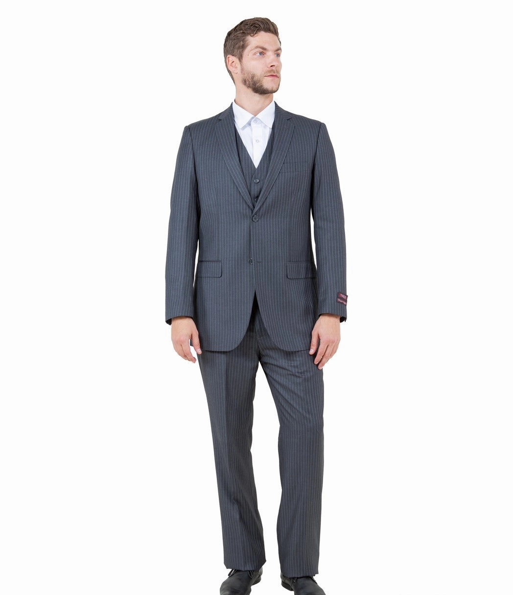 Valiant Vintage Grey Pinstripe Three-Piece Suit – Classic Fit