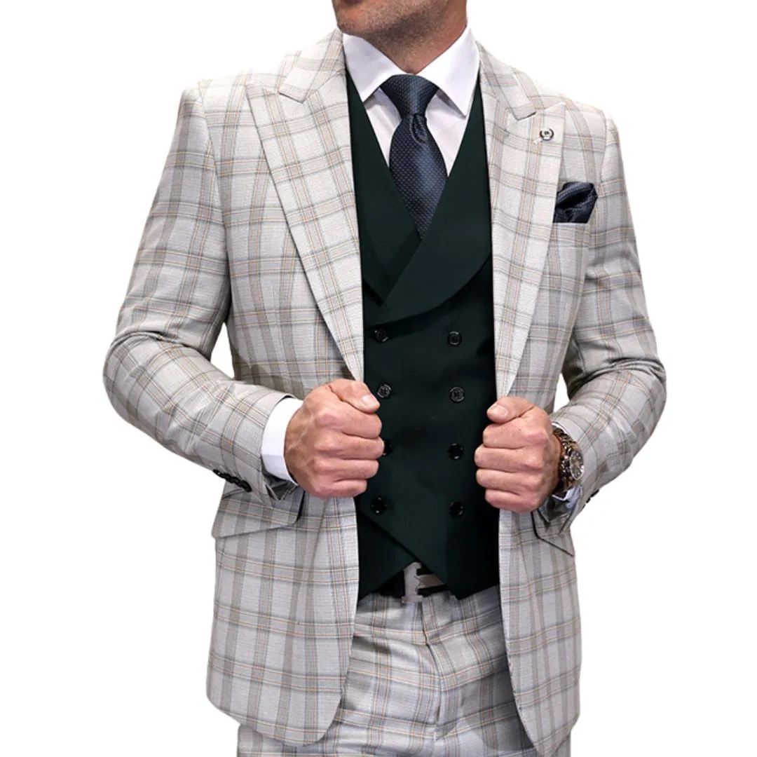 Vega Collection: Hunter 3-Piece Plaid Modern Fit Suit