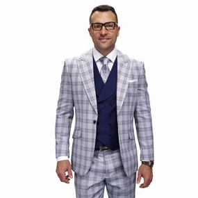 Vega Collection: Grey 3-Piece Plaid Modern Fit Suit