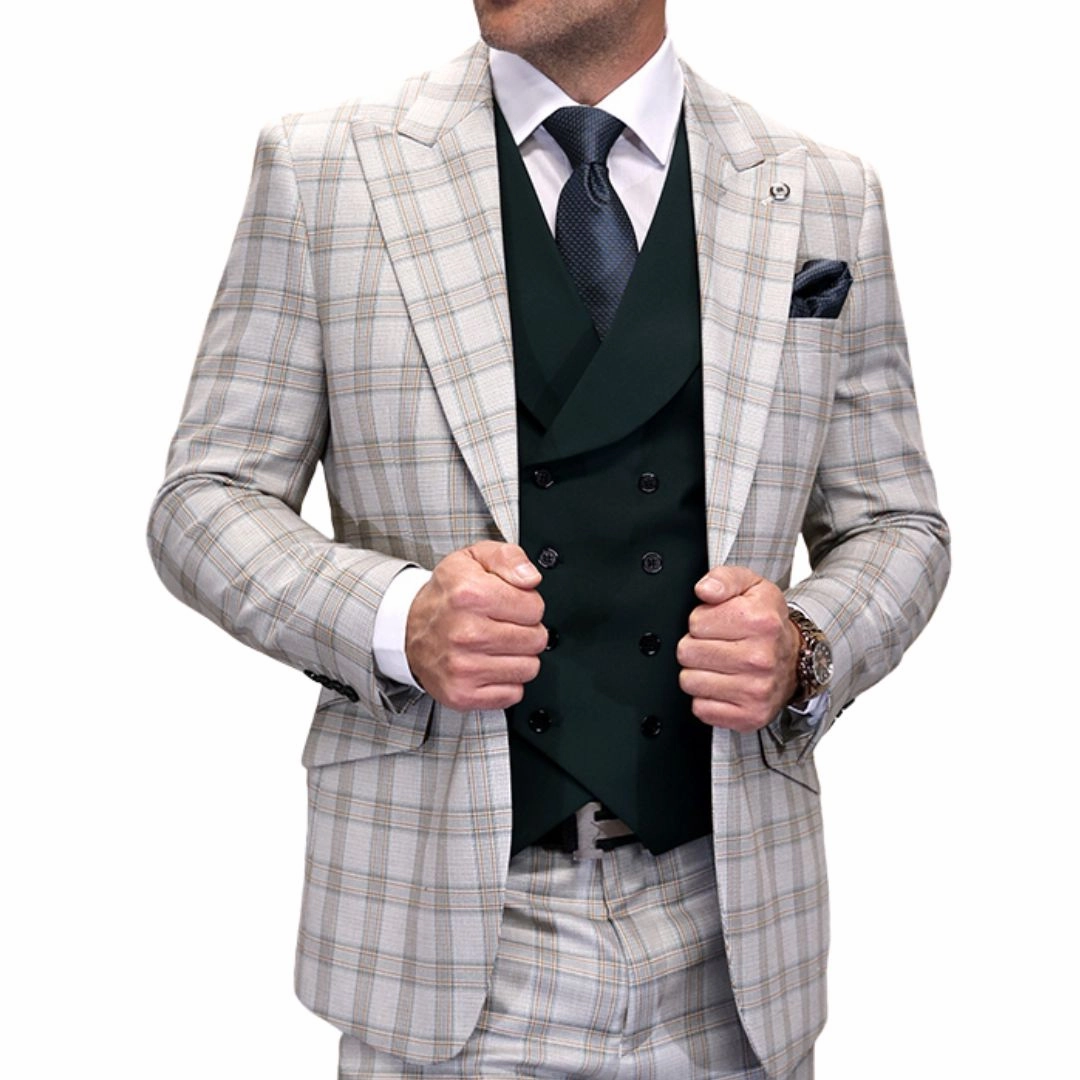Vega Collection: Hunter 3-Piece Plaid Modern Fit Suit