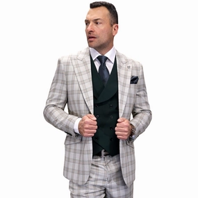 Vega Collection: Hunter 3-Piece Plaid Modern Fit Suit