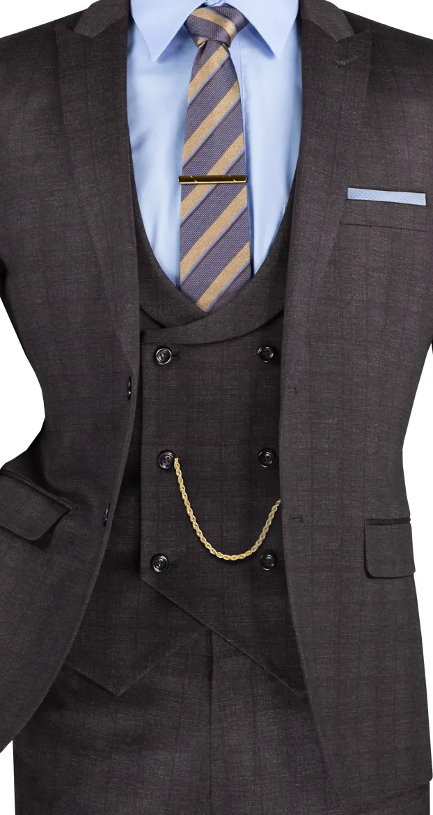 Vintique Collection: Glen Plaid Slim Fit Suit with Peak Lapel in Black