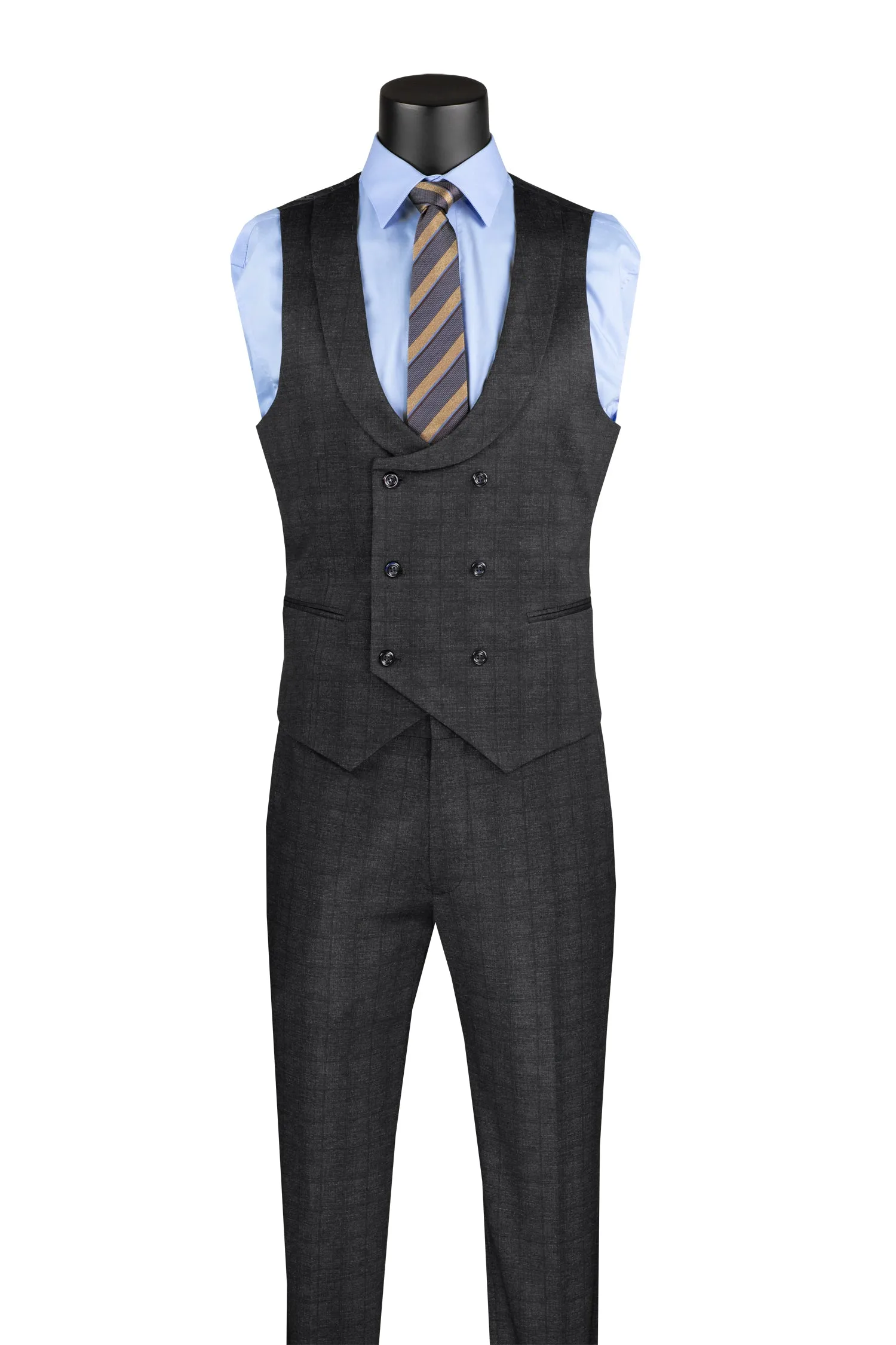 Vintique Collection: Glen Plaid Slim Fit Suit with Peak Lapel in Black