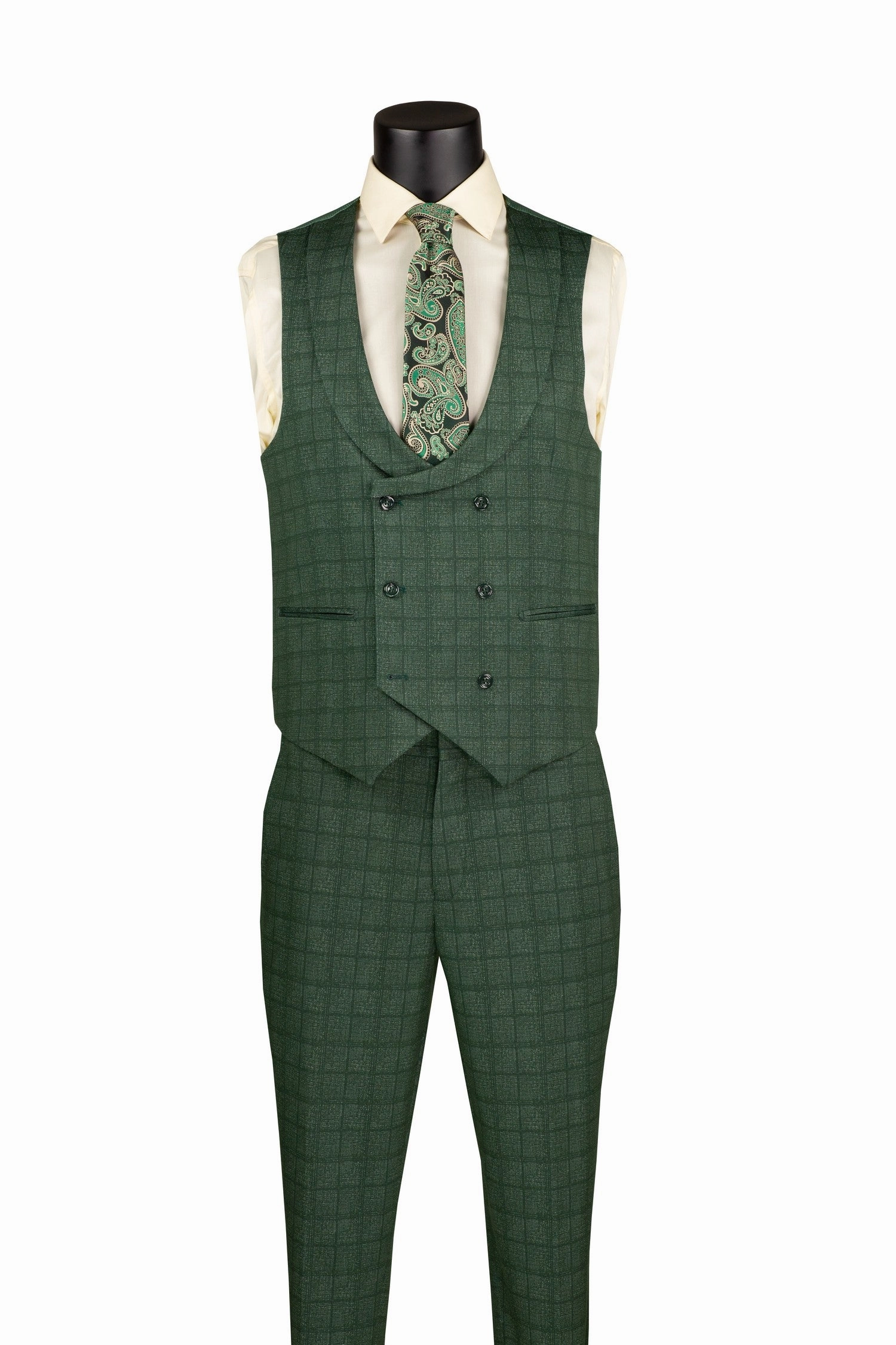 Vintique Collection: Glen Plaid Slim Fit Suit with Peak Lapel in Green