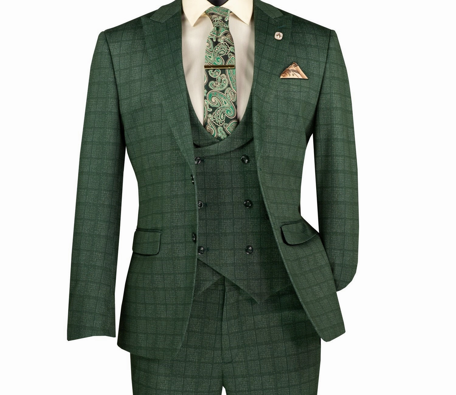 Vintique Collection: Glen Plaid Slim Fit Suit with Peak Lapel in Green