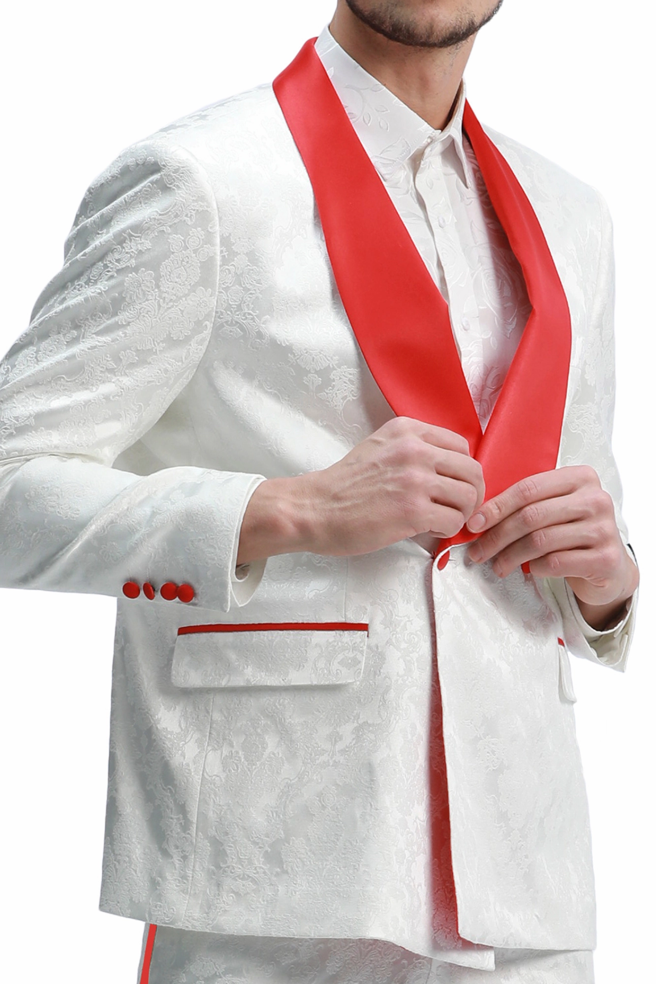 Whisper Collection: Men's 2-Piece Paisley Suit In White/Red - Slim Fit