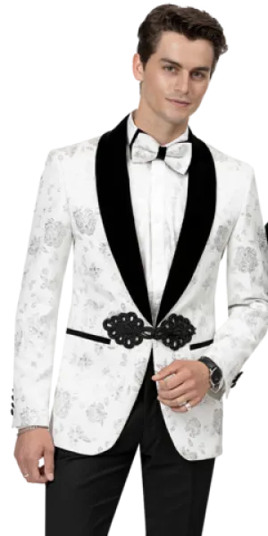 White & Black Floral Print Fashion Blazer J168