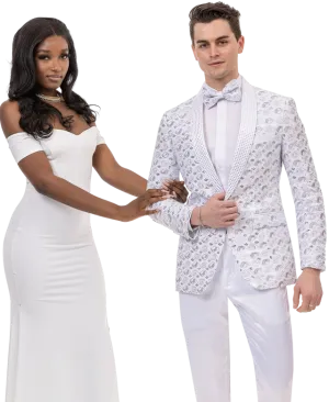 White Embroidery & Sequins Fashion Blazer J150