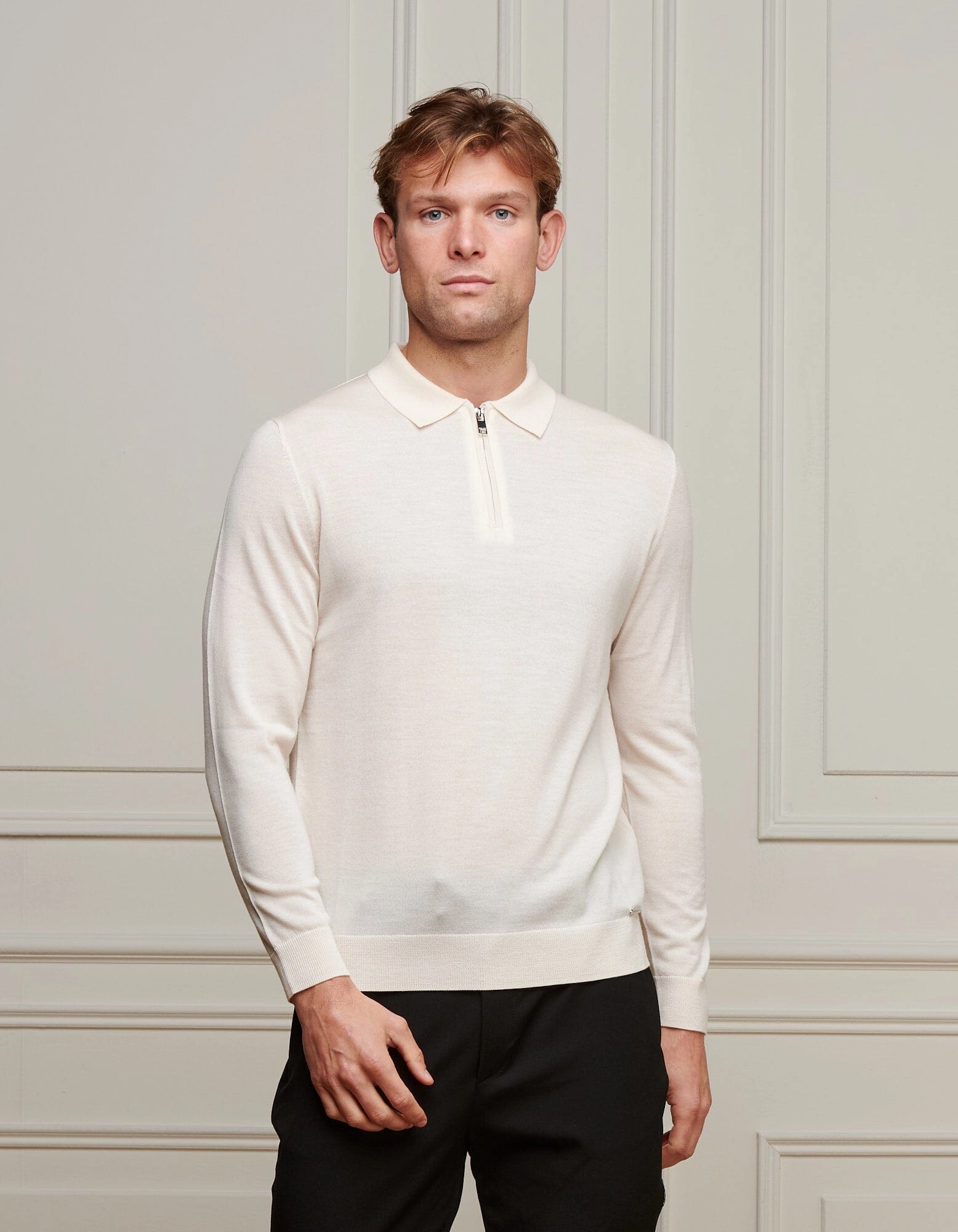 White 1/4 Zip L/S Polo