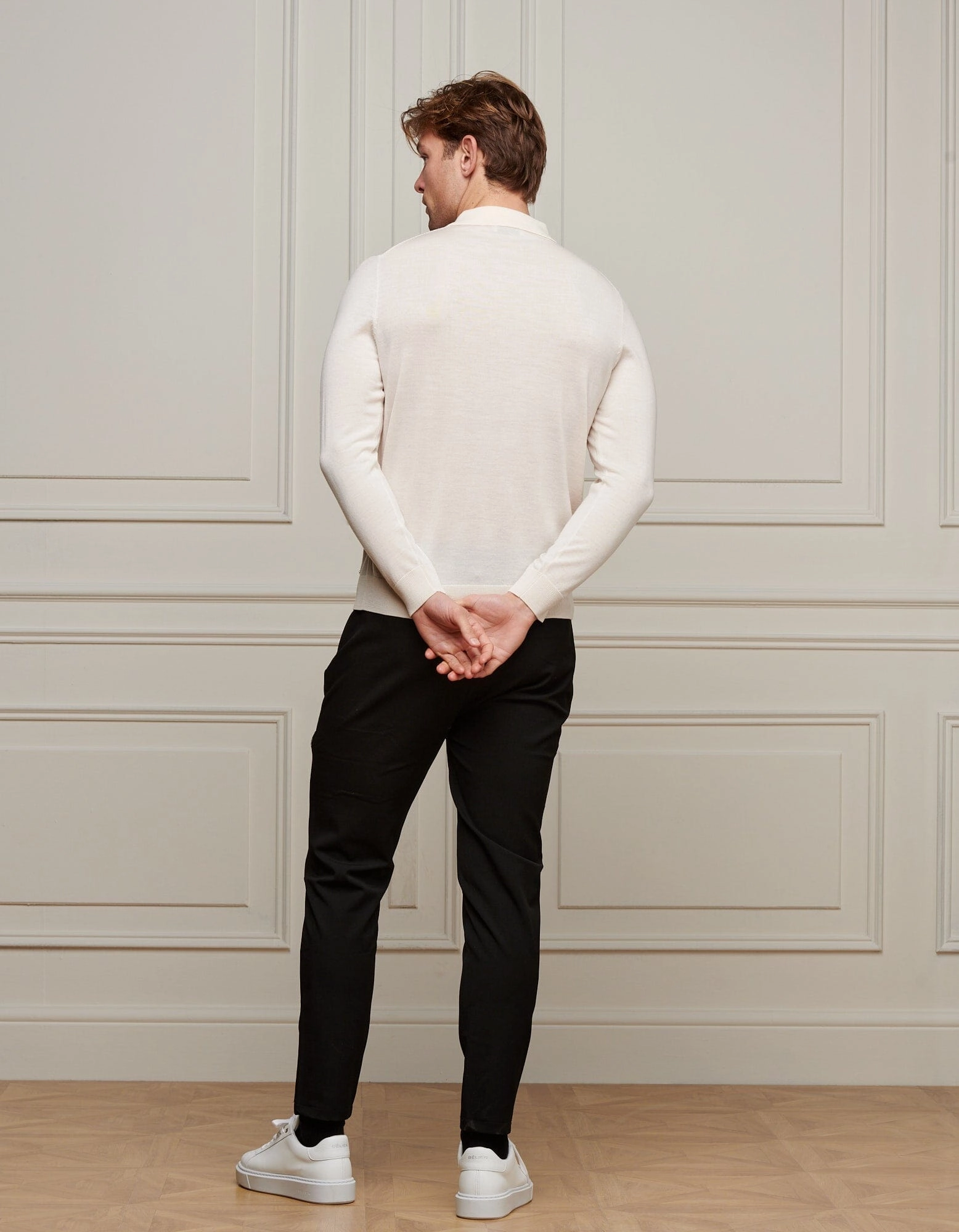 White 1/4 Zip L/S Polo