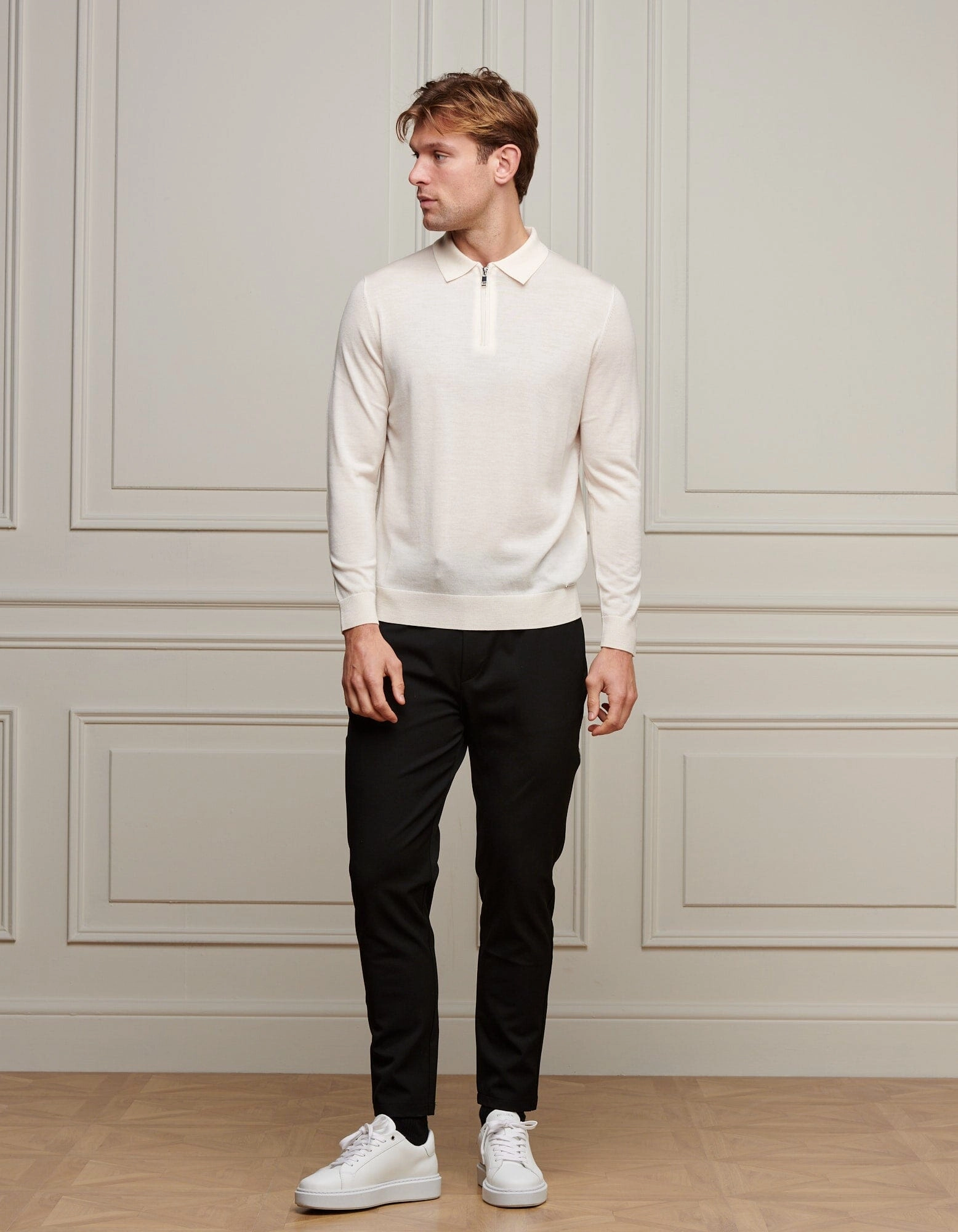White 1/4 Zip L/S Polo