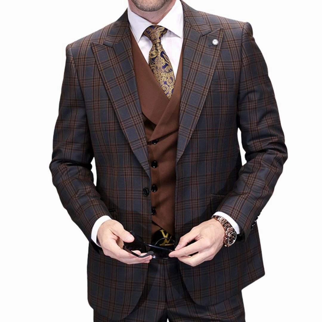 Zephyrus Collection: Charcoal 3-Piece Plaid Modern Fit Suit