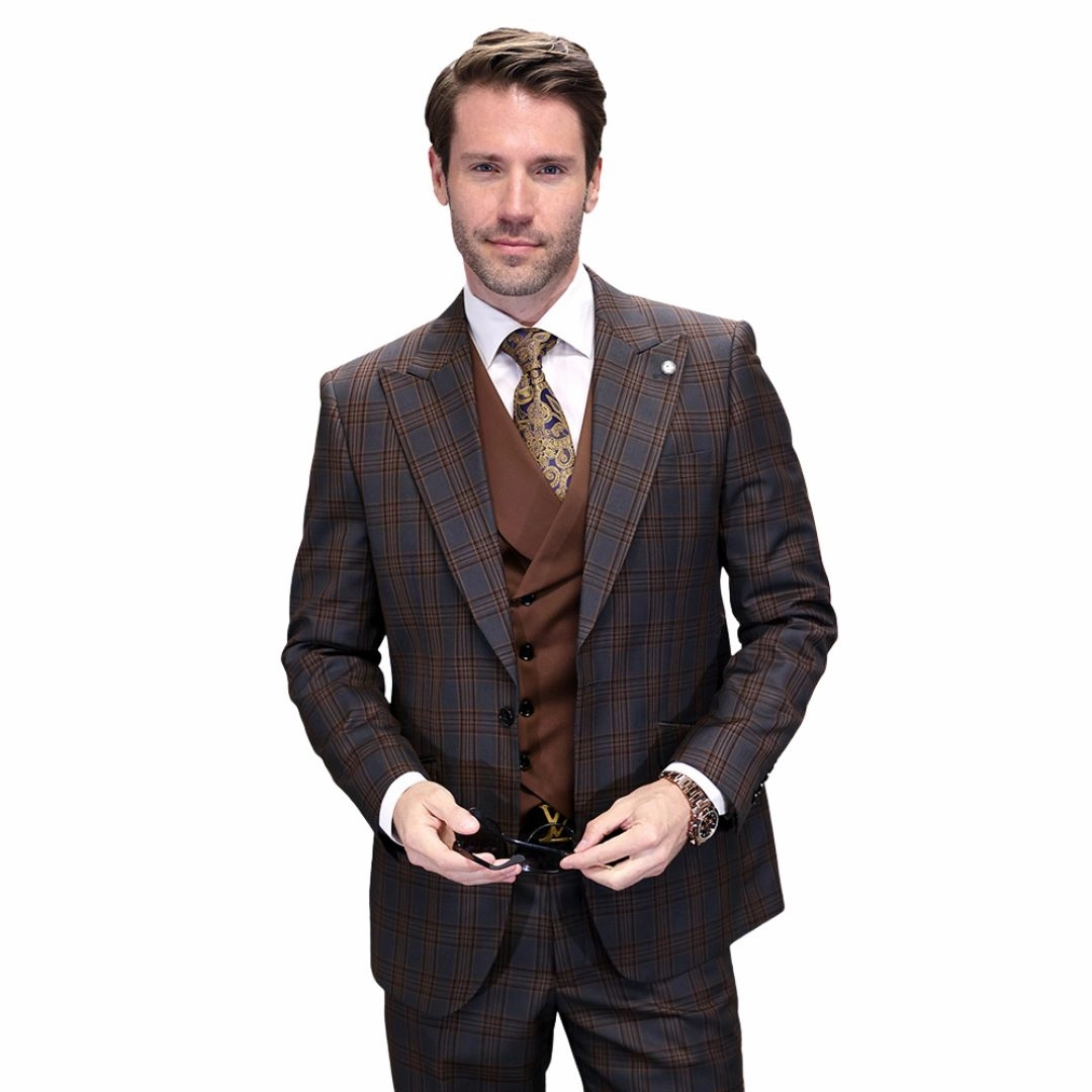 Zephyrus Collection: Charcoal 3-Piece Plaid Modern Fit Suit